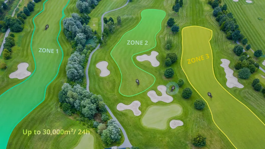 Plan d'un golf découpé en trois zones de tonte
